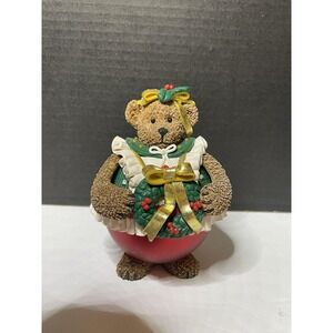 VTG CWC Traditions Collectible Glass Ornament Teddy Bear Christmas wreath